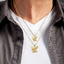 Gold Soaring Bald Eagle Freedom Pendant Necklace S,L on male model