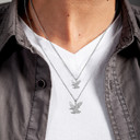 .925 Sterling Silver Soaring Bald Eagle Freedom Pendant Necklace on male model