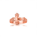 Rose Gold Filigree Sideways Cross Ring (Large)