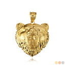 Yellow Gold Roaring Grizzly Bear Head Animal Pendant