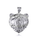.925 Sterling Silver Roaring Grizzly Bear Head Animal Pendant