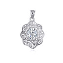 .925 Sterling Silver Oval Clear Gemstone Greek Key Filigree Love Pendant