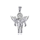 White Gold Baby Angel Wings Cherub Guardian Pendant Necklace