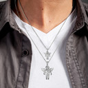 .925 Sterling Silver Cherub Angel Wings Diamond Cut Pendant Necklace on male model