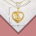 Gold Serenity Praying Hands Heart Love Pendant Necklace with measurements