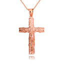 Rose Gold Jesus Christ Wooden Crucifix Cross Pendant Necklace