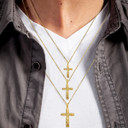 Yellow Gold Jesus Christ Wooden Crucifix Cross Pendant Necklace on male model