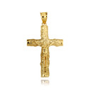 Yellow Gold Jesus Christ Wooden Crucifix Cross Pendant