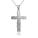 .925 Sterling Silver Jesus Christ Wooden Crucifix Cross Pendant Necklace