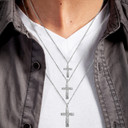 .925 Sterling Silver Jesus Christ Wooden Crucifix Cross Pendant Necklace on male model