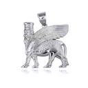 White Gold Ancient Assyrian God Lamassu Winged Bull Pendant