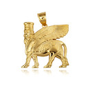 Yellow Gold Ancient Assyrian God Lamassu Winged Bull Pendant