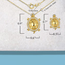 Yellow Gold CZ Studded Sea Turtle Pendant Necklace with measurements