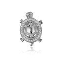 White Gold CZ Studded Sea Turtle Pendant