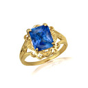Yellow Gold Radiant Cut Sapphire Gemstone Victorian Filigree Ring