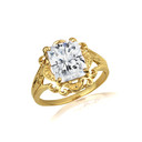 Yellow Gold Radiant Cut Clear CZ Gemstone Victorian Filigree Ring