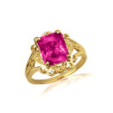 Yellow Gold Radiant Cut Ruby Gemstone Victorian Filigree Ring