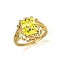 Yellow Gold Radiant Cut Citrine Gemstone Victorian Filigree Ring