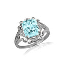 .925 Sterling Silver Radiant Cut Aquamarine Gemstone Victorian Filigree Ring