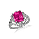 .925 Sterling Silver Radiant Cut Ruby Gemstone Victorian Filigree Ring