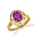 Yellow Gold Oval Amethyst Gemstone Greek Key Love Ring