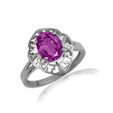 .925 Sterling Silver Oval Amethyst Gemstone Greek Key Love Ring