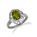 .925 Sterling Silver Custom Oval Peridot Birthstone Greek Key Ring on female model
