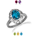 .925 Sterling Silver Oval Blue Topaz Gemstone Greek Key Love Ring