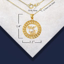 Yellow Gold Saint Michael Cuban Chain Link Frame Pendant Necklace with measurement