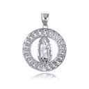 White Gold Our Lady Of Guadalupe Cuban Chain Link Frame Pendant