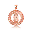Rose Gold Our Lady Of Guadalupe Cuban Chain Link Frame Pendant