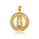 Yellow Gold Our Lady Of Guadalupe Cuban Chain Link Frame Pendant