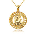 Yellow Gold Jesus Christ Cuban Chain Link Frame Pendant Necklace