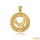 Yellow Gold Soaring Freedom Eagle Cuban Chain Link Frame Pendant