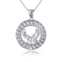 White Gold Soaring Freedom Eagle Cuban Chain Link Frame Pendant Necklace