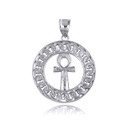 .925 Sterling Silver Egyptian Ankh Cross Cuban Chain Link Frame Pendant