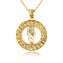 Yellow Gold Saint Jude Cuban Chain Link Frame Pendant Necklace