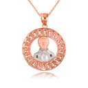 Rose Gold Jesus Malverde Sinaloa Cuban Chain Link Frame Pendant Necklace