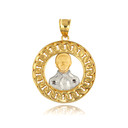 Yellow Gold Jesus Malverde Sinaloa Cuban Chain Link Frame Pendant