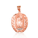 Rose Gold Our Lady Of Guadalupe Greek Laurel Wreath Frame Pendant