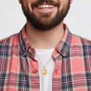 Two-Tone Yellow/White Gold Our Lady Of Guadalupe Laurel Wreath Milgrain Pendant Necklace on male model