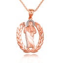 Rose Gold Saint Jude Greek Laurel Wreath Frame Pendant Necklace