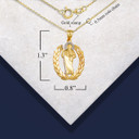 Yellow Gold Saint Jude Greek Laurel Wreath Frame Pendant Necklace with measurements