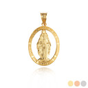 Gold Mother Virgin Mary Pray for Us Oval Pendant Necklace