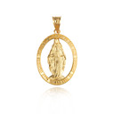 Gold Mother Virgin Mary Pray for Us Oval Pendant