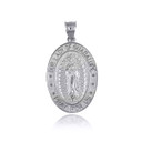 White Gold Our Lady of Guadalupe Pray for Us Oval Medallion Pendant