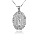 .925 Sterling Silver Our Lady of Guadalupe Pray for Us Oval Medallion Pendant Necklace