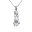 White Gold Our Lady Of Guadalupe Rose Flower Pendant Necklace