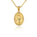 Gold Saint John Oval Victorian Medallion Pendant Necklace