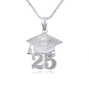 .925 Sterling Silver Class of 2025 Graduation Cap Pendant Necklace